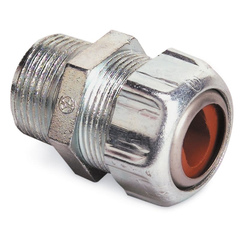 T&B 2443 Watertight Cable Connector With Neoprene Bushing, 1-1/4 in Trade, 0.49 x 0.9 in to 0.64 x 1.05 in Cable Openings, Die Cast Zinc, Zinc Plated